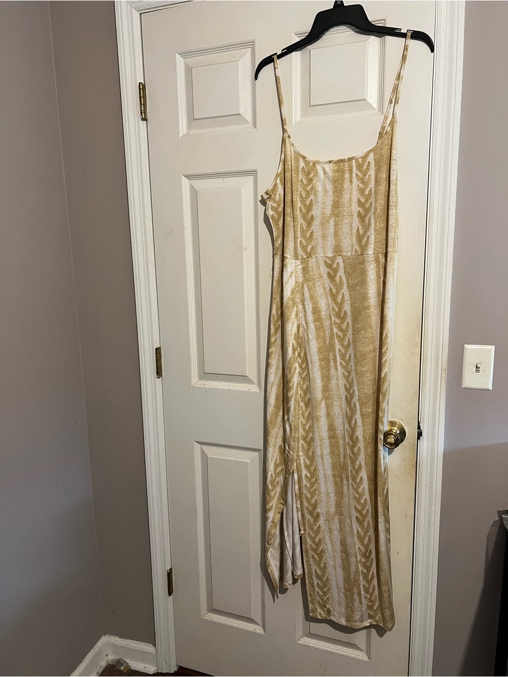 Gold Slip Maxi Dress with Subtle Pattern 2XL